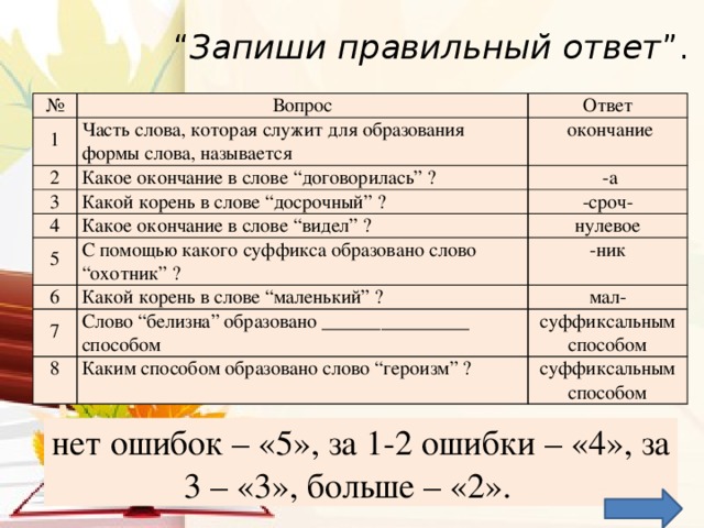 Слова ответ на вопрос какой