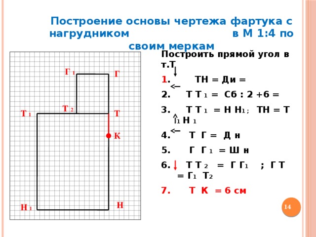 Начертить фартук на миллиметровой бумаге